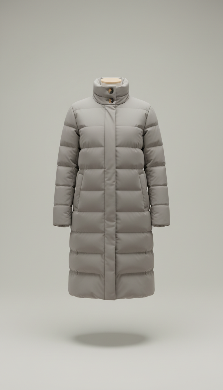 Long Down Overcoat in Soft Stone