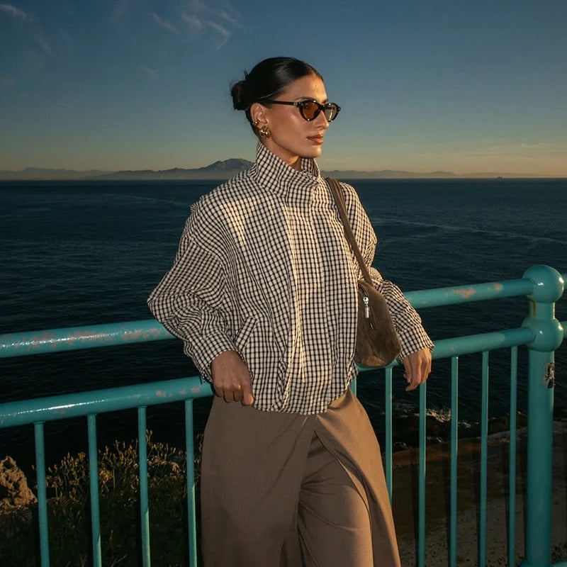 Veste Courte Femme Écossaise – Col Montant