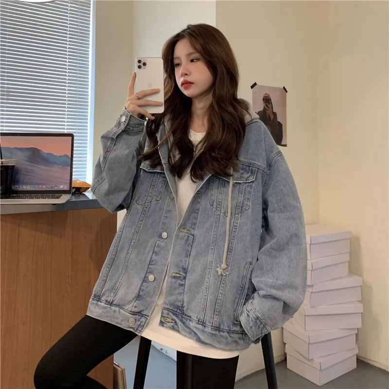 Veste en Jean à Capuche Femme – Oversize Coréen