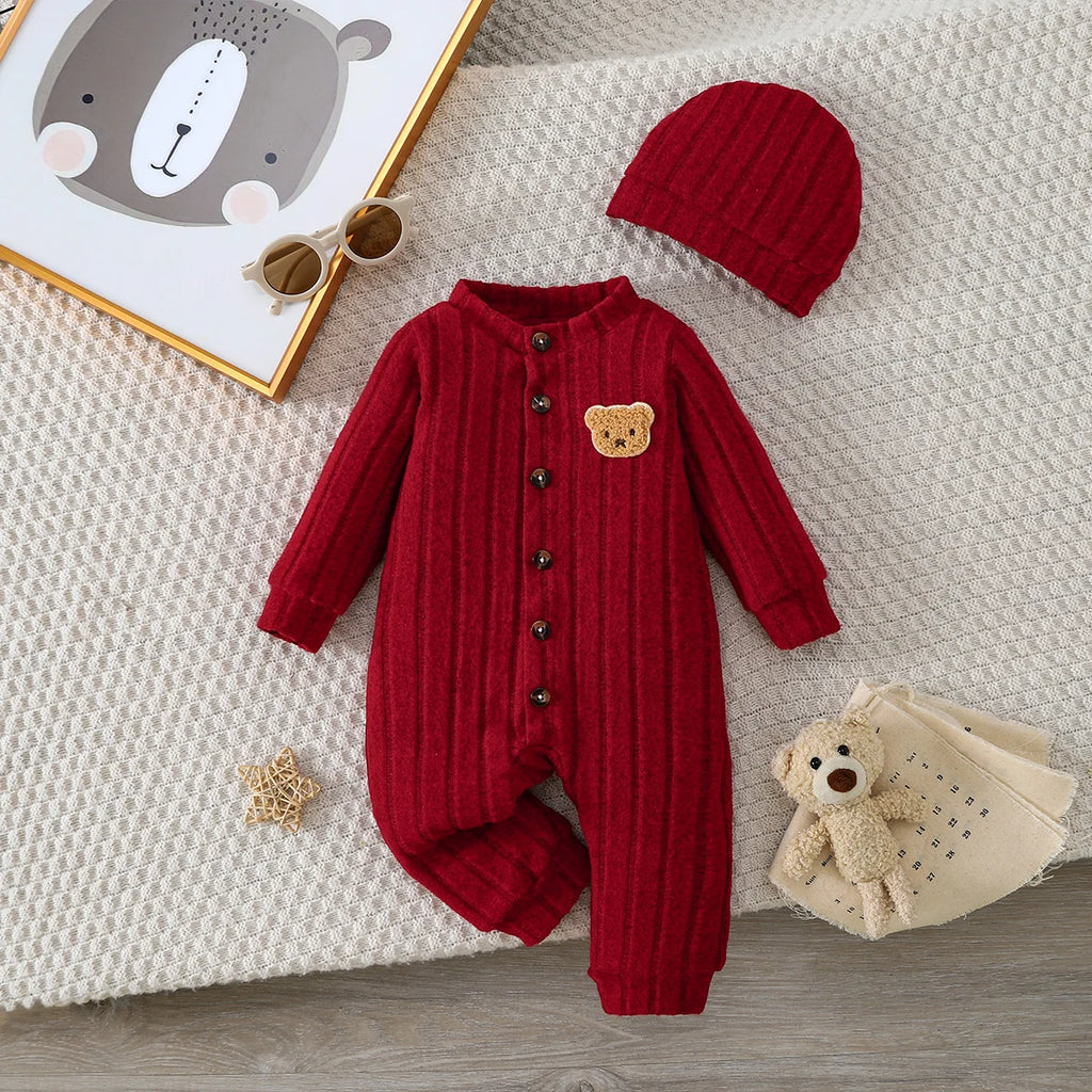 Ensemble Bébé Garçon Body Rouge + Bonnet – Automne/Hiver