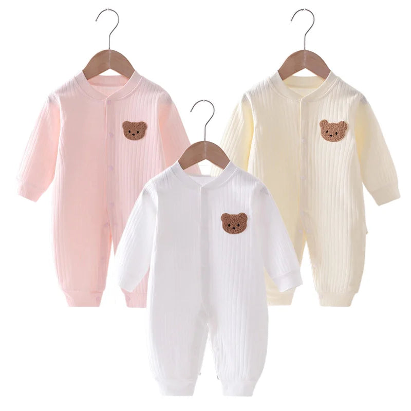 Barboteuse Bébé Ourson – Uni Coton 0-18 Mois