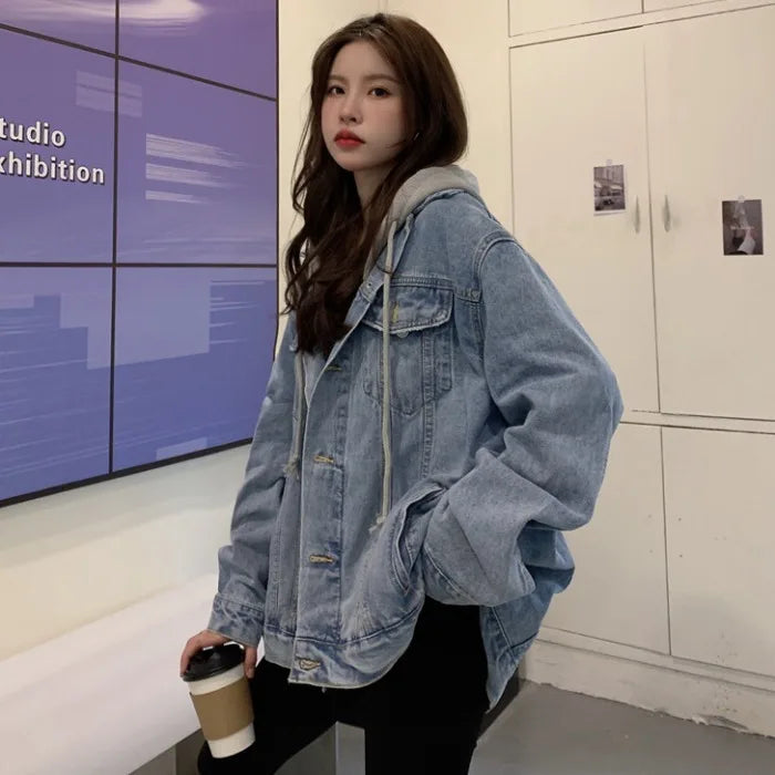 Veste en Jean à Capuche Femme – Oversize Coréen