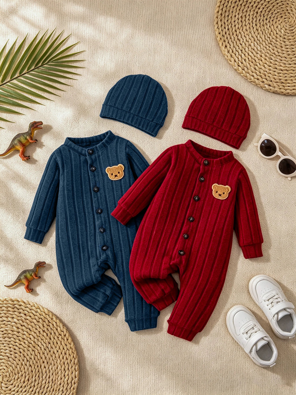 Ensemble Bébé Garçon Body Rouge + Bonnet – Automne/Hiver