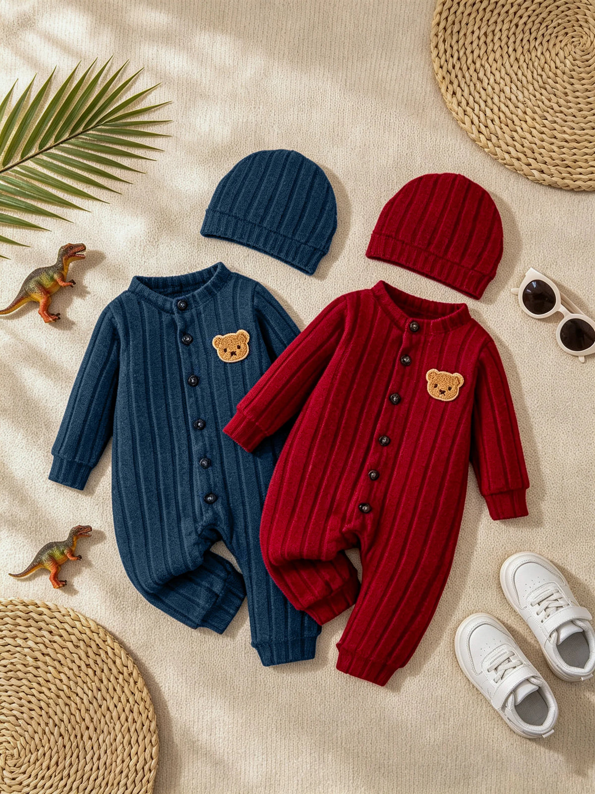 Ensemble Bébé Garçon Body Rouge + Bonnet – Automne/Hiver