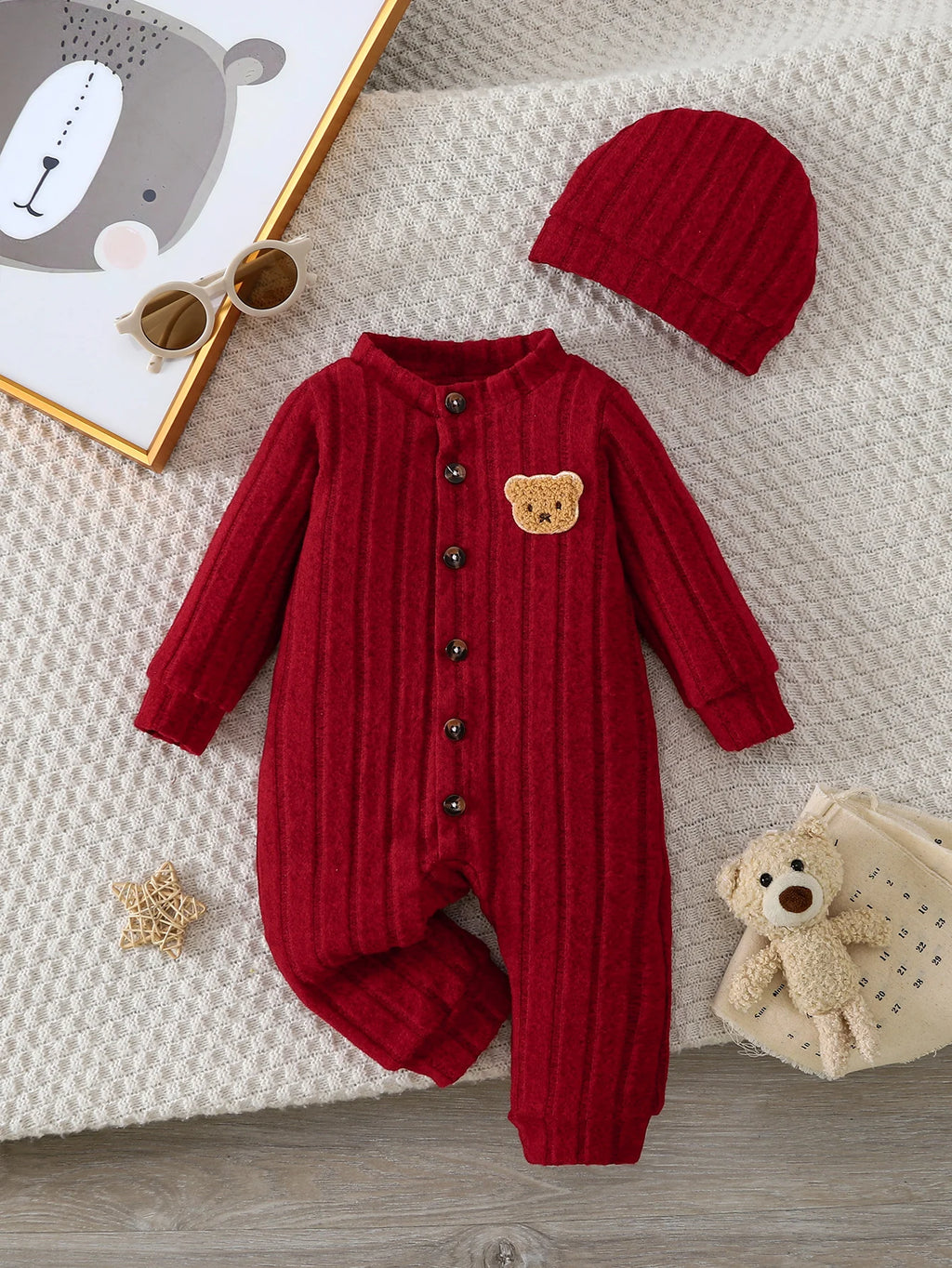 Ensemble Bébé Garçon Body Rouge + Bonnet – Automne/Hiver