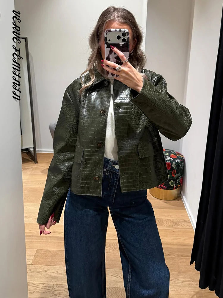 Veste Femme Simili Cuir – Col Cranté