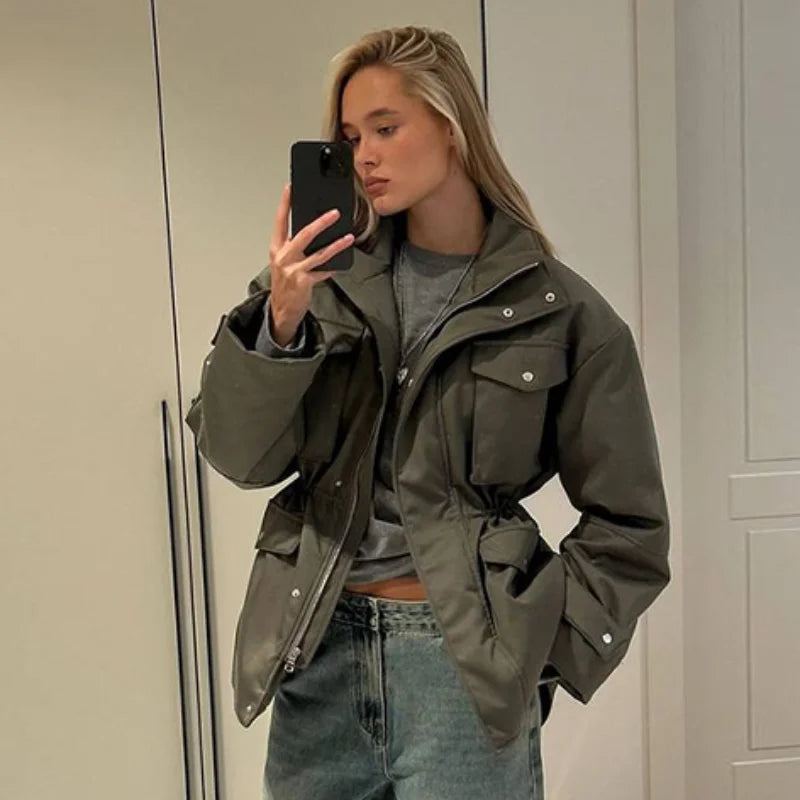 Veste Femme Col Montant Zippée – Multi-Poches