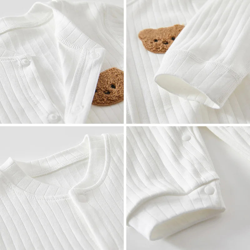 Barboteuse Bébé Ourson – Uni Coton 0-18 Mois