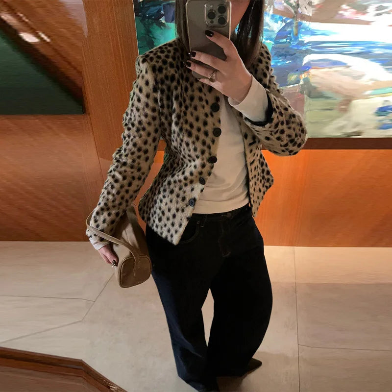 Manteau Court Femme Fausse Fourrure Léopard