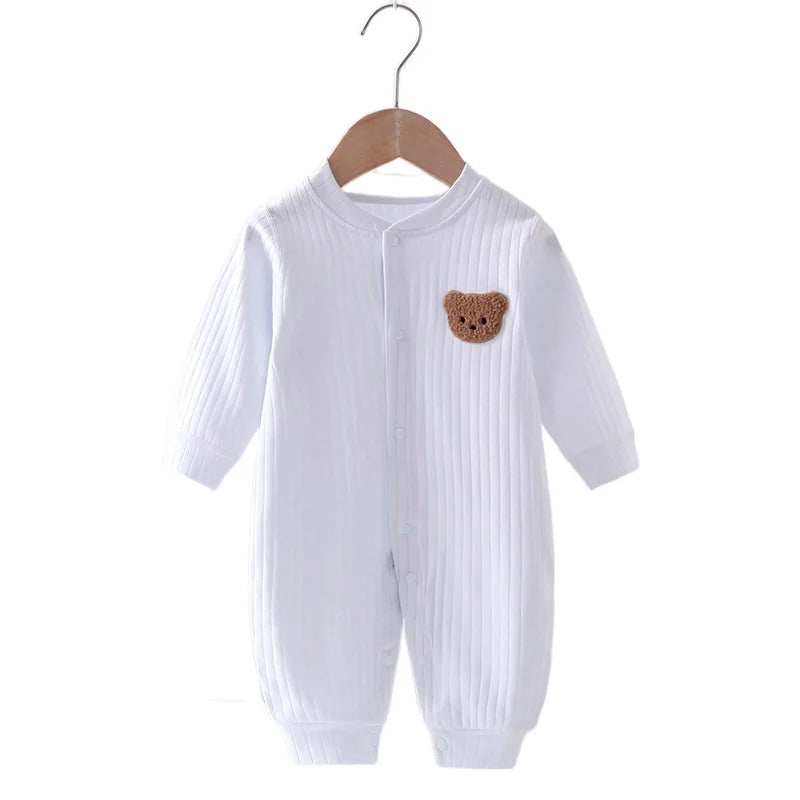 Barboteuse Bébé Ourson – Uni Coton 0-18 Mois