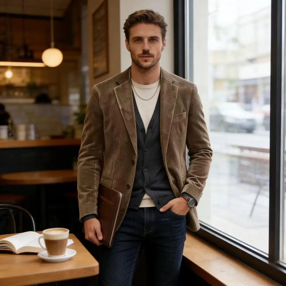 Men's Corduroy Blazer Jacket Casual Double-Sided Snow Cotton Slim Fit Notched Lapel Sport Coat for Business Daily Wear