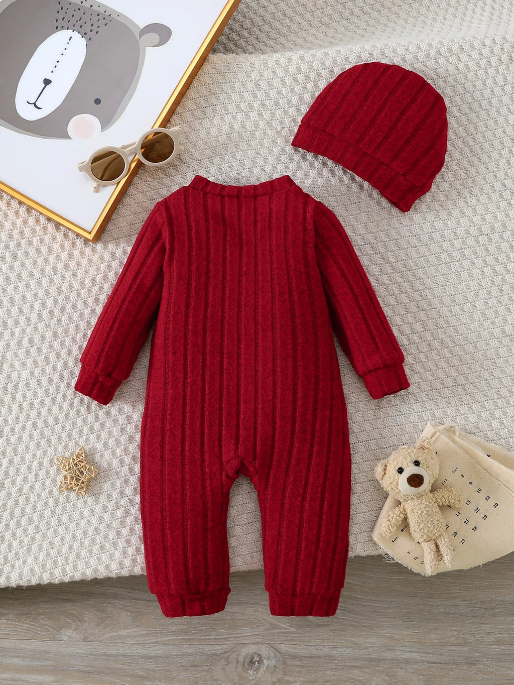 Ensemble Bébé Garçon Body Rouge + Bonnet – Automne/Hiver