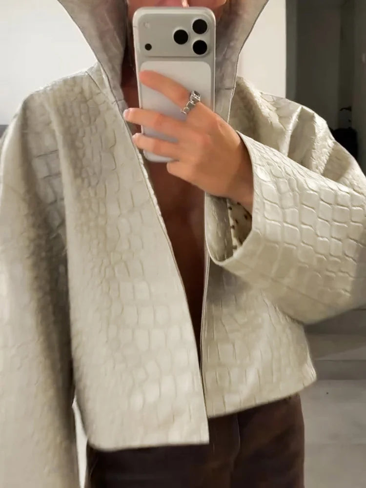 Veste Femme Simili Cuir – Col Cranté