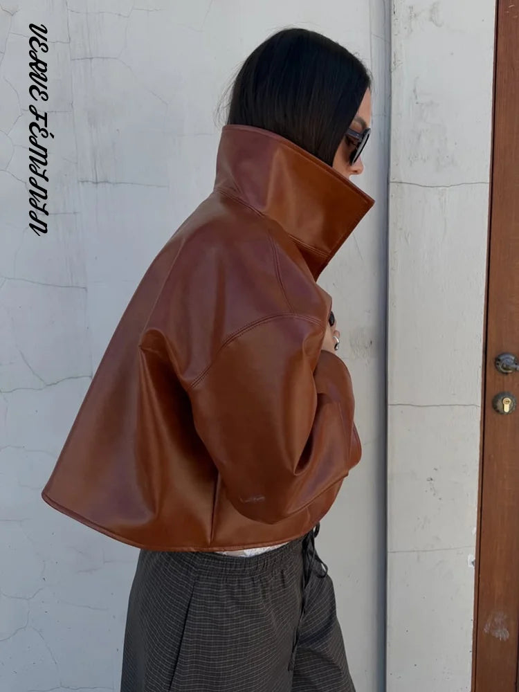 Veste Femme Simili Cuir – Col Cranté