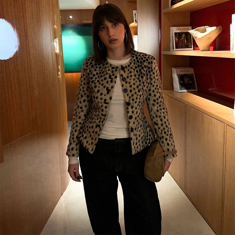 Manteau Court Femme Fausse Fourrure Léopard