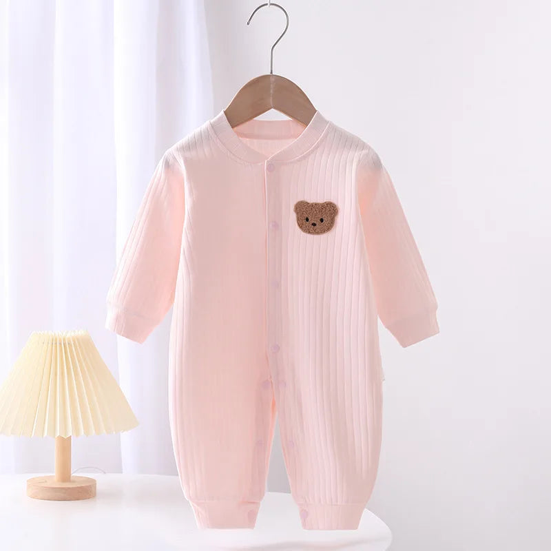 Barboteuse Bébé Ourson – Uni Coton 0-18 Mois