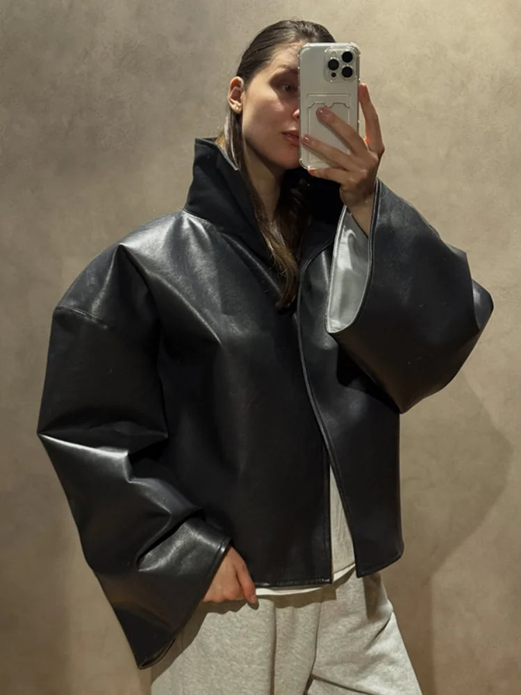 Veste Femme Simili Cuir – Col Cranté