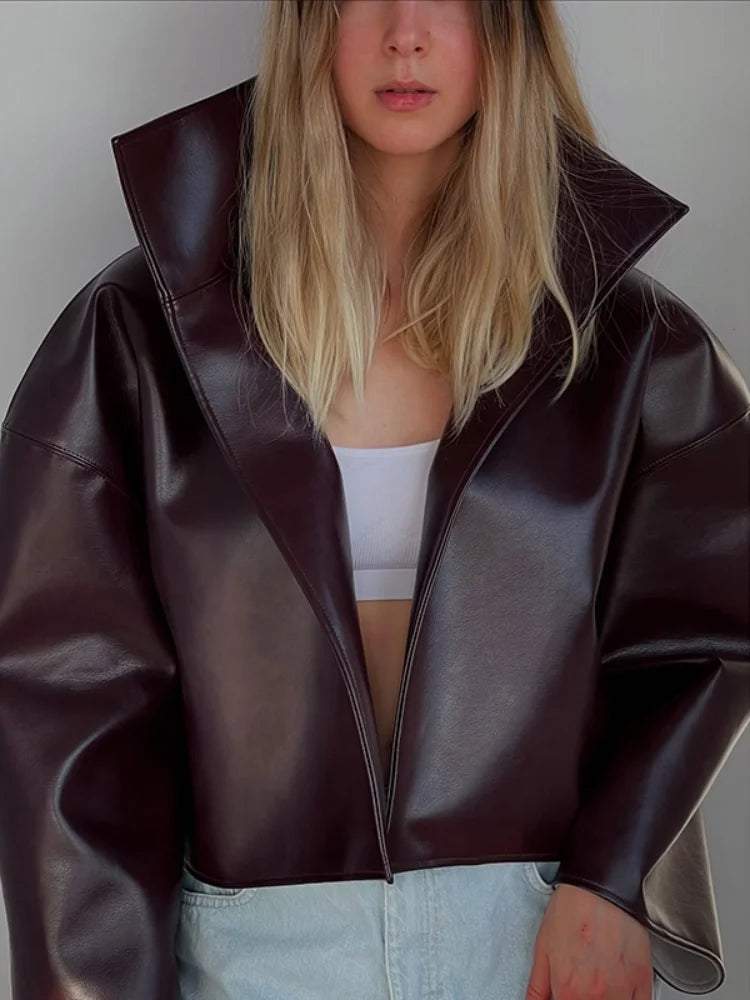 Veste Femme Simili Cuir – Col Cranté