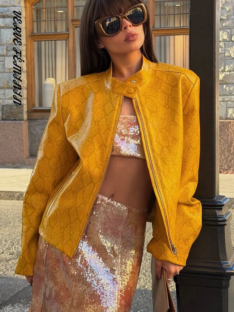 Veste Femme Simili Cuir – Col Cranté