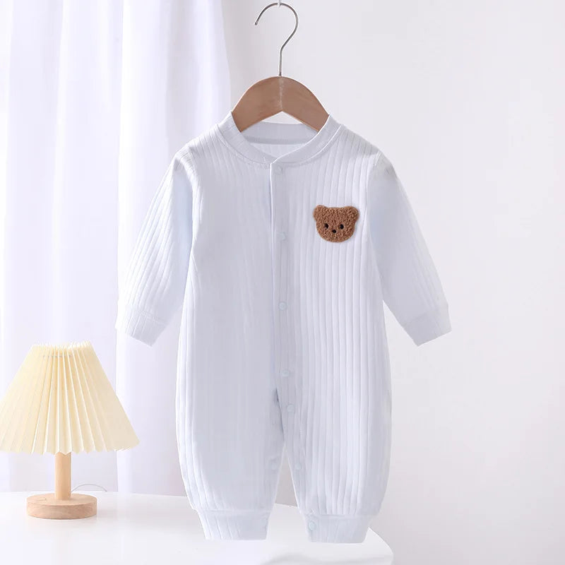 Barboteuse Bébé Ourson – Uni Coton 0-18 Mois
