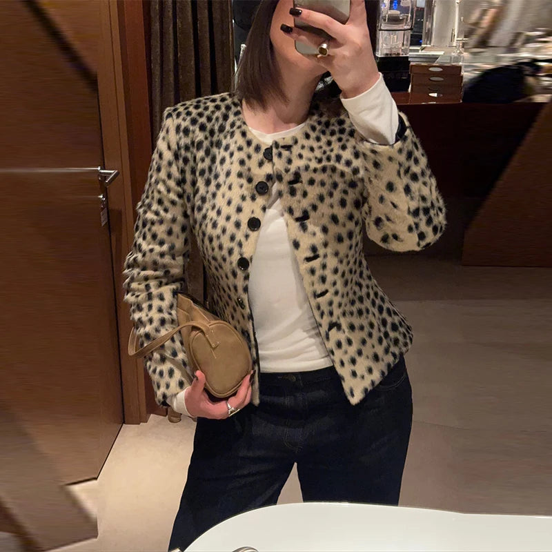 Manteau Court Femme Fausse Fourrure Léopard
