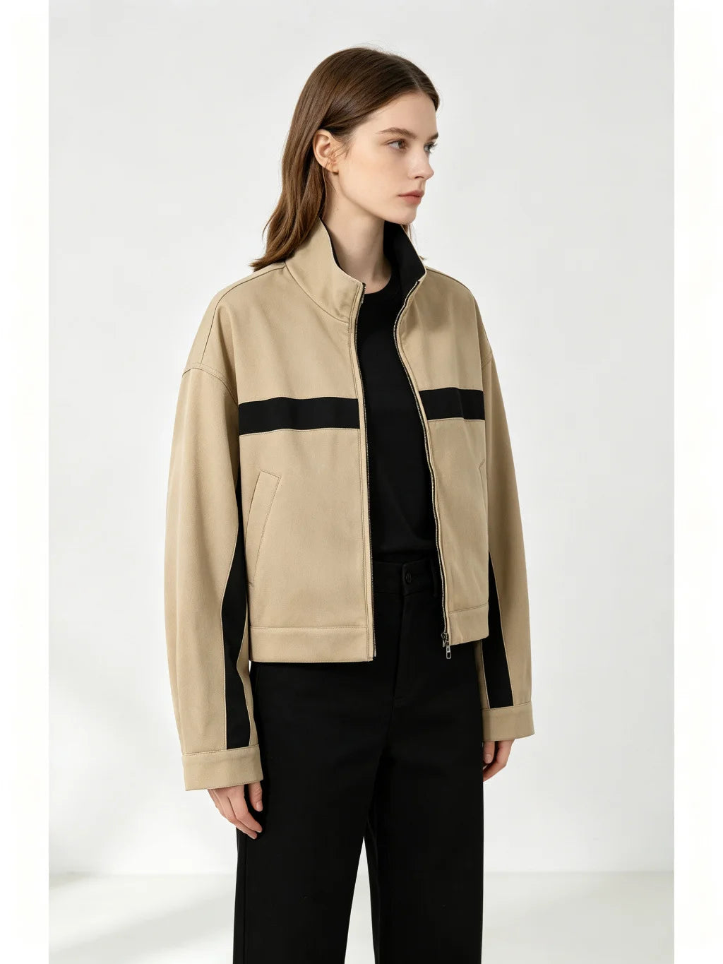 Suninheart Autumn Women's Jackets Oversized Vintage Bomber Jacket Zip Up Turn Down Collar Short Coat Streetwear Fashion Outwear