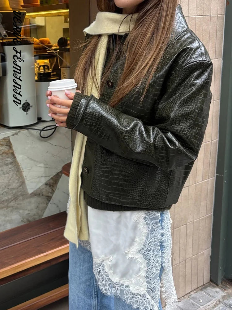 Veste Femme Simili Cuir – Col Cranté