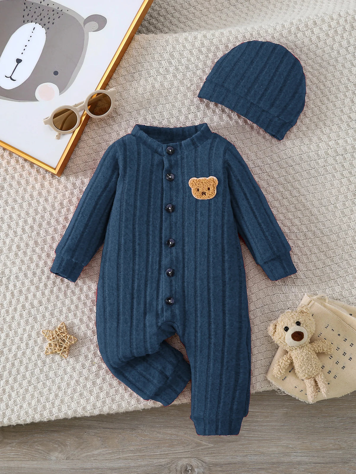 Ensemble Bébé Garçon Body Rouge + Bonnet – Automne/Hiver