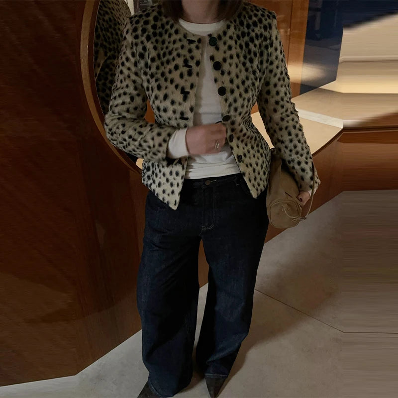 Manteau Court Femme Fausse Fourrure Léopard