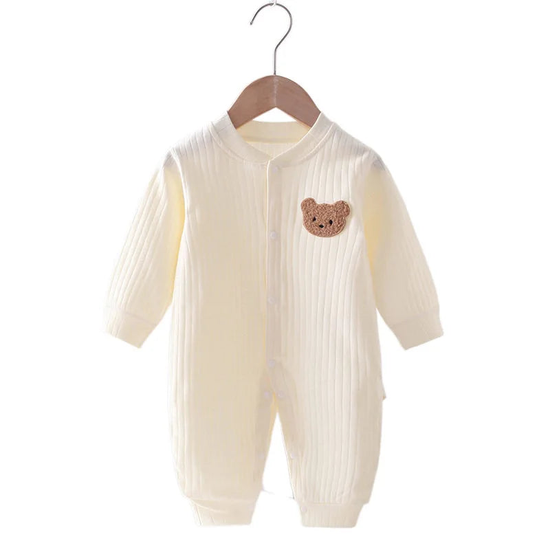 Barboteuse Bébé Ourson – Uni Coton 0-18 Mois