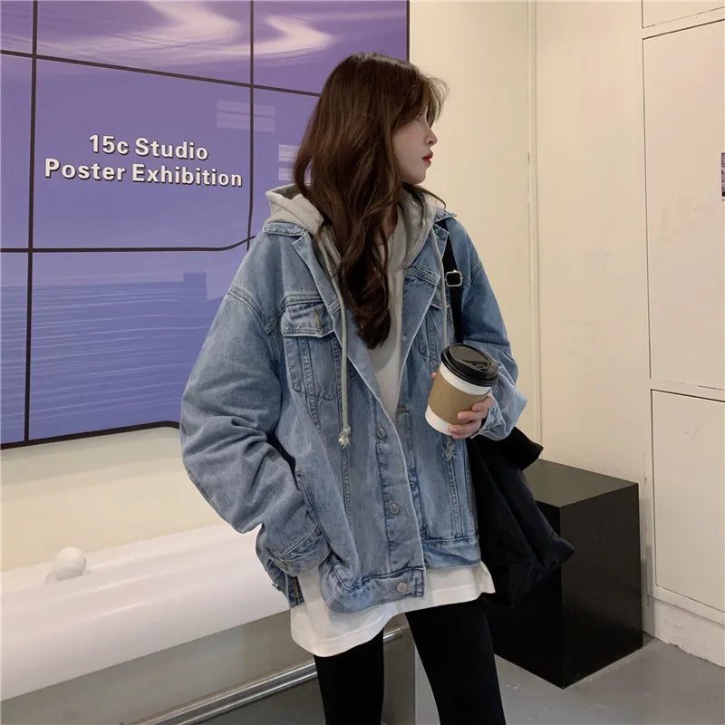 Veste en Jean à Capuche Femme – Oversize Coréen