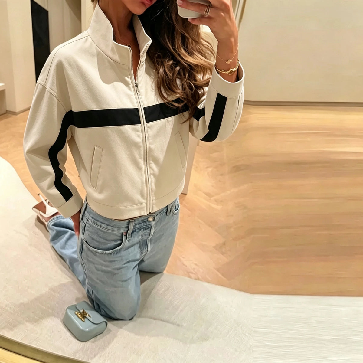 Suninheart Autumn Women's Jackets Oversized Vintage Bomber Jacket Zip Up Turn Down Collar Short Coat Streetwear Fashion Outwear