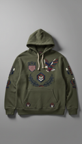 Olive Drab Hoodie with Patriotic Symbols